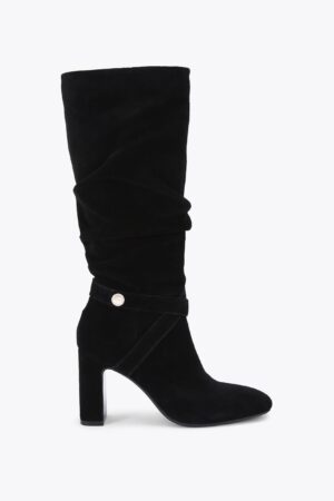 Suede Block Heel Slouch Knee High Boots