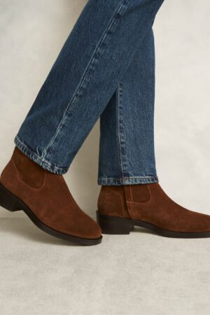 Suede Chelsea Block Heel Boots