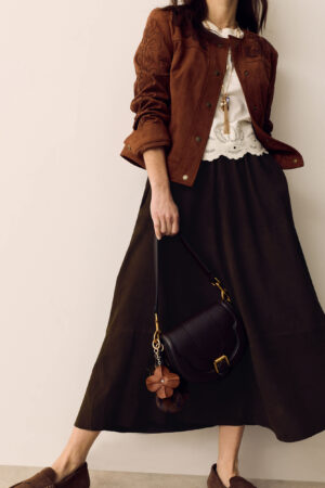 Suede Pleated Midi Skirt