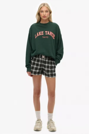 Superdry Check Wide Fit Shorts, Black/Ecru Check