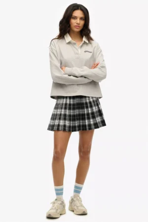 Superdry Checked Pleated Mini Skirt, Black/White