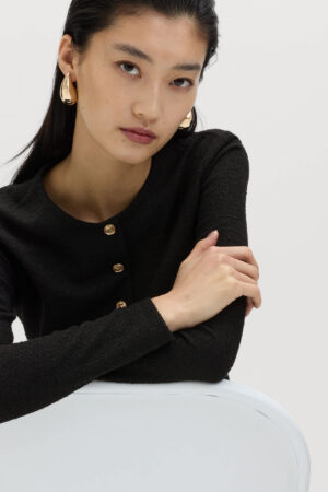 Textured Button Detail Peplum Top with Cotton