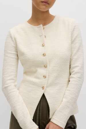 Textured Button Detail Peplum Top with Cotton