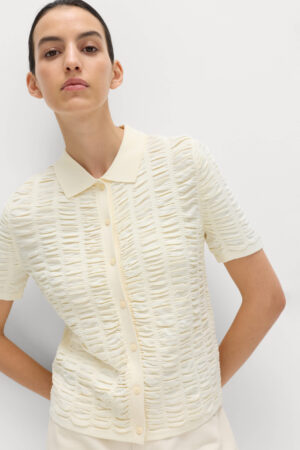 Textured Collared Fitted Cardigan