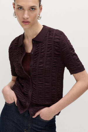 Textured Collared Fitted Cardigan