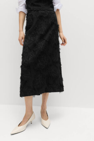 Textured Floral Jacquard Midi Column Skirt