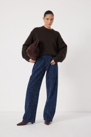 Textured Mid Rise Straight Leg Jeans