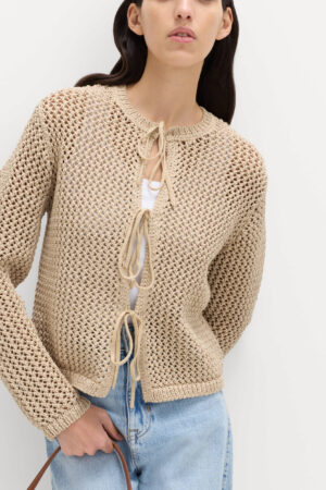 Textured Tie Front Slim Fit Cropped Cardigan