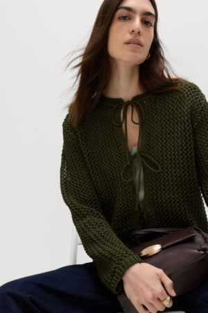 Textured Tie Front Slim Fit Cropped Cardigan