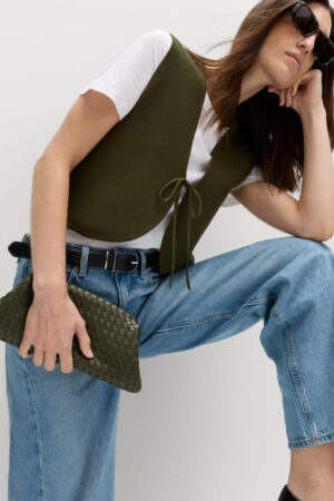 Tie Front Slim Fit Cropped Knitted Waistcoat