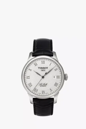 Tissot T41142333 Men's Le Locle Date Leather Strap Watch, Black/Silver