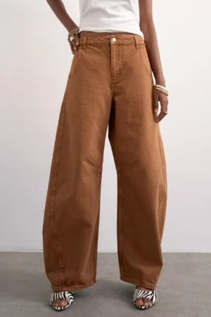 Topshop High Rise Horseshoe Barrel Leg Jeans, Brown