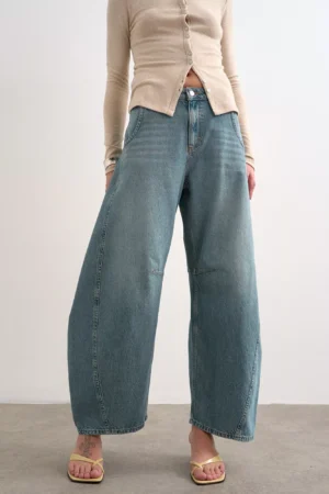 Topshop High Rise Horseshoe Leg Jeans, Washed Green