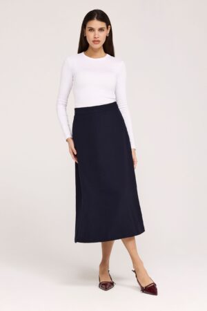 Twill Midi A-Line Skirt