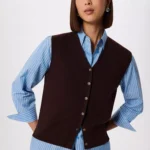 Whistles Cotton V-Neck Cardigan, Chocolate