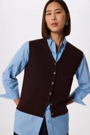 Whistles Cotton V-Neck Cardigan, Chocolate