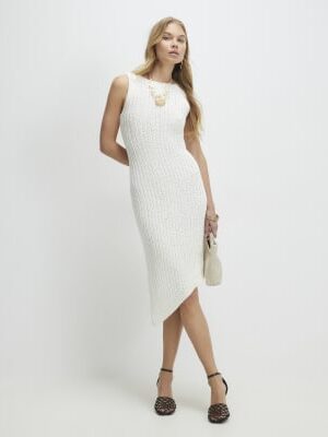 White Asymmetric Midi Dress