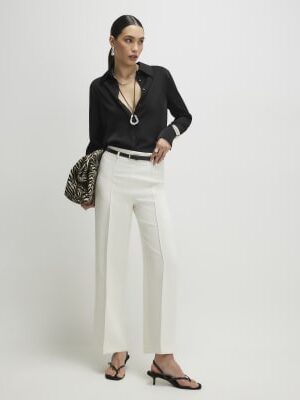White Belted Straight Leg Trousers