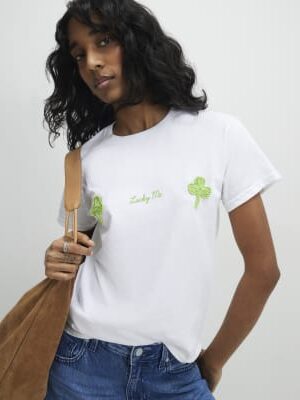 White Crochet Clover Lucky Me T-Shirt