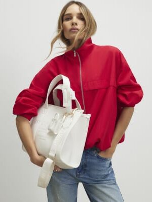 White Faux Leather Embroidered Tote Bag
