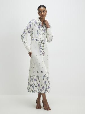 White Floral Midi Shirt Dress