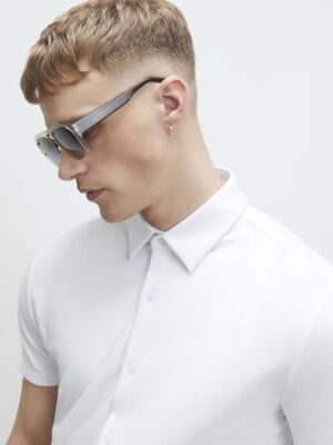 White Muscle Fit Pique Shirt