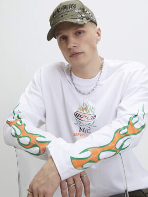 White Oversized Fit Brooklyn Flame T-Shirt