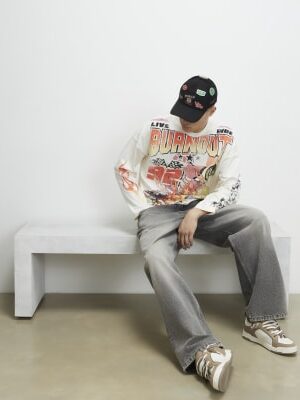 White Oversized Fit Burnout Car T-Shirt
