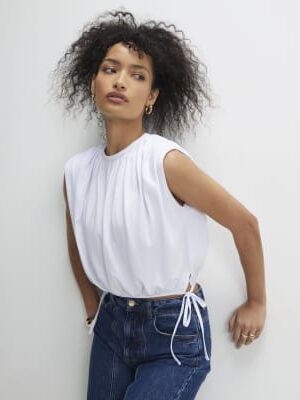 White Sleeveless Bubble Hem Top