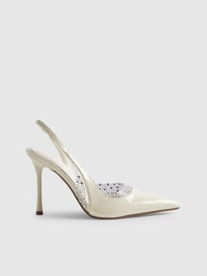 White Wide Fit Sparkle Slingback Court Heels