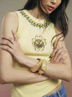 Yellow Year Zero Embellished Racer Tank Top